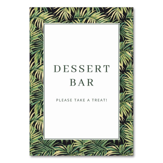 Tropical Green Leafy Dessert Bar Sign Table Number (Front)
