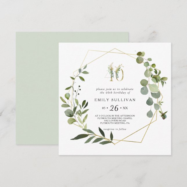 Tropical Green Leaves 40th Birthday Party Invitation (Front/Back)