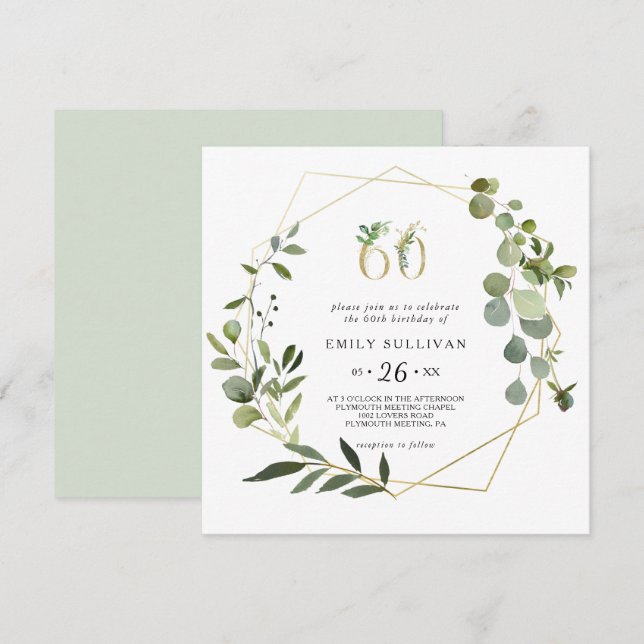 Tropical Green Leaves 60th Birthday Party Invitation (Front/Back)
