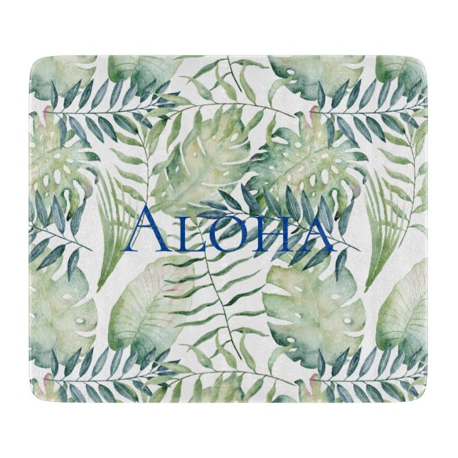 Tropical Green Leaves Aloha Cutting Board (Front)