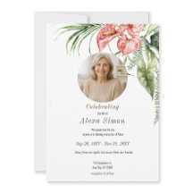 Tropical green leaves Anthurium Funeral Invitation