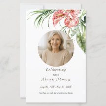 Tropical green leaves Anthurium Funeral program
