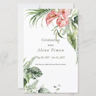 Tropical green leaves Anthurium Funeral program