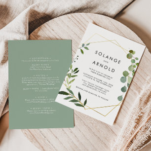 Tropical Green Leaves Back & Front Formal Wedding  Invitation