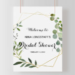 Tropical Green Leaves Bridal Shower Welcome Poster<br><div class="desc">This tropical green leaves bridal shower welcome poster is perfect for a destination wedding shower.  The design features hand-painted beautiful green leaves,  adorning a gold geometric frame.</div>