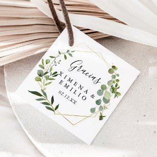 Tropical Green Leaves Gracias Wedding Favour Tags