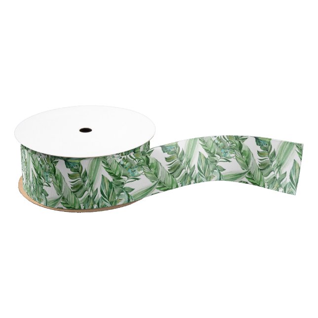 Tropical Green Leaves   Grosgrain Ribbon (Spool)