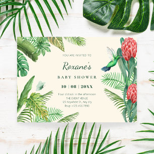 Tropical green leaves jungle baby shower invitation