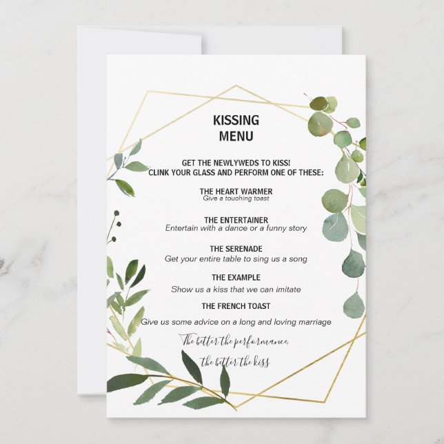 Tropical Green Leaves Kissing Menu (Front)