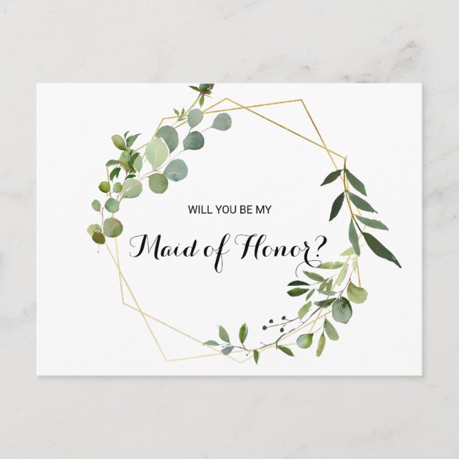Tropical Green Leaves Maid of Honour Invitation Postcard (Front)