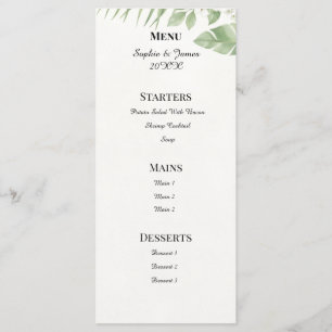 Tropical Green Leaves Marble Wedding Menu Card