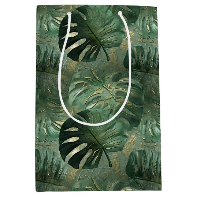Tropical Green Leaves Medium Gift Bag (Front)