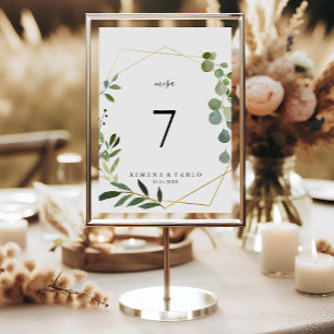 Tropical Green Leaves Mesa Spanish Wedding Table Number