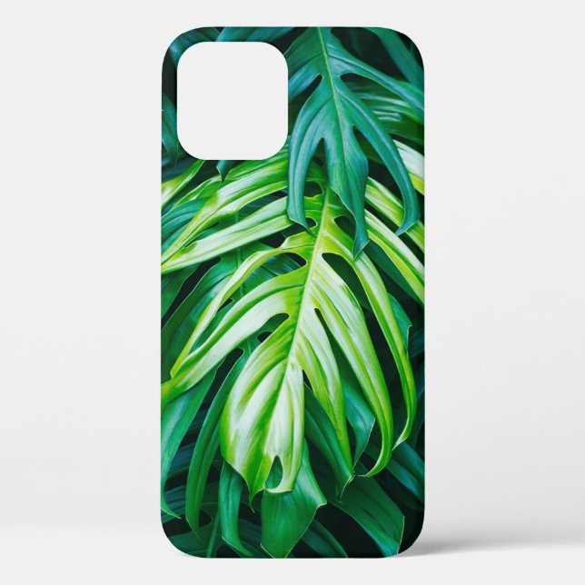 Tropical green leaves on dark background, nature s Case-Mate iPhone case (Back)