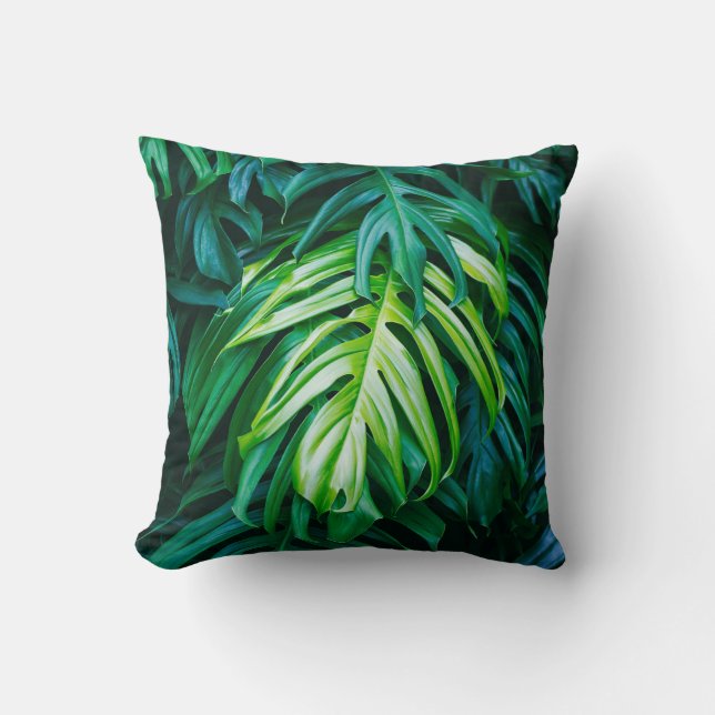 Tropical green leaves on dark background, nature s cushion (Front)