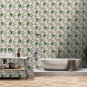 Tropical Green Leaves On Pink Wallpaper