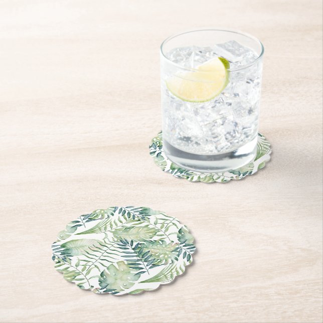 Tropical Green Leaves Paper Coaster (Insitu)