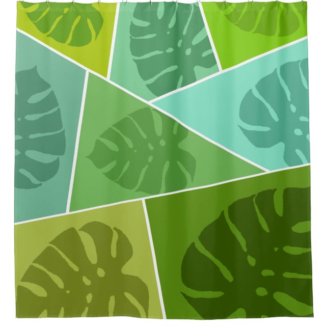 TROPICAL GREEN LEAVES PATTERN  SHOWER CURTAIN (Front)