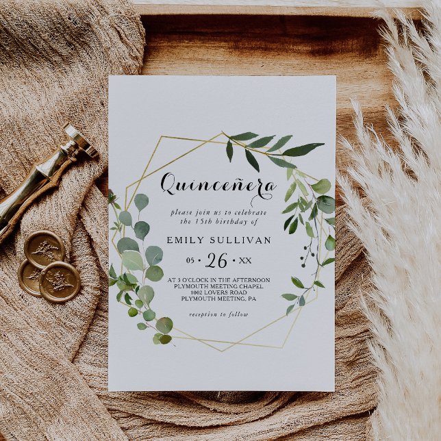 Tropical Green Leaves Quinceañera Birthday Party Invitation (Creator Uploaded)