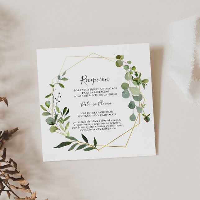 Tropical Green Leaves Spanish Wedding Reception Enclosure Card (Creator Uploaded)