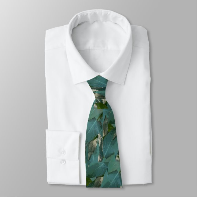 Tropical Green Leaves Tie (Tied)