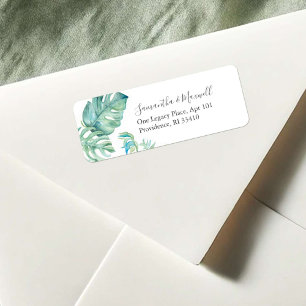 Tropical Green Leaves Watercolor Return Address