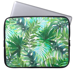 Tropical Green Leaves, Watercolor Seamless. Laptop Sleeve