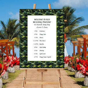 Tropical Green Leaves Wedding Timeline Poster