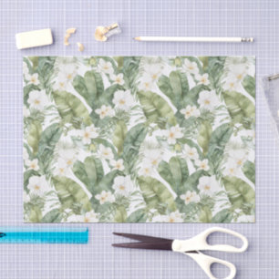 Tropical Green Leaves White Orchids Wedding Tissue Paper