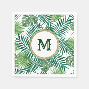 Tropical Green Leaves with Custom Monogram Napkin