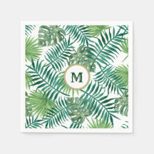 Tropical Green Leaves with Custom Monogram