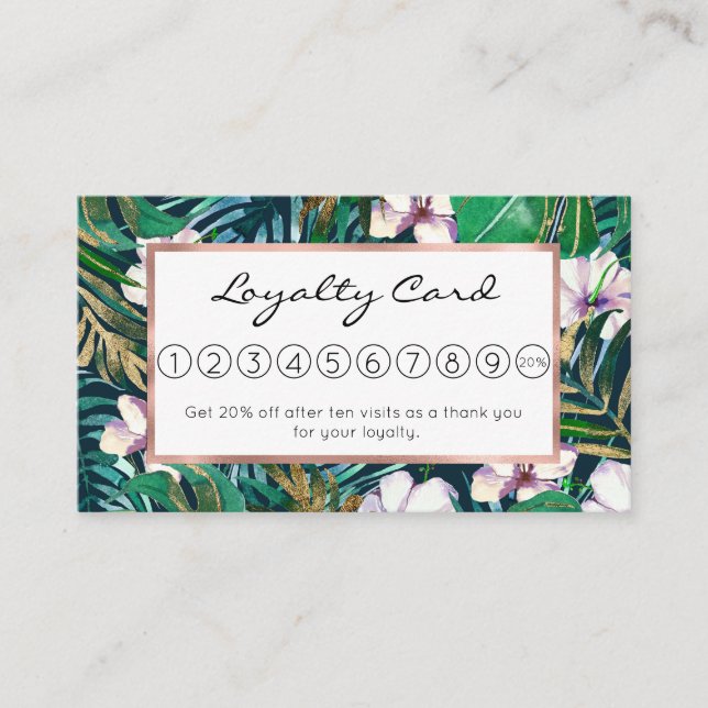 Tropical Green Lilac Gold Monster Leaves Floral Loyalty Card (Front)