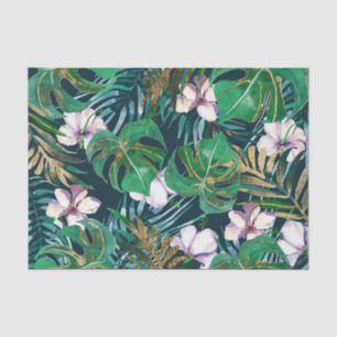 Tropical Green Lilac Gold Monster Leaves Floral Tissue Paper