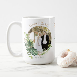 Tropical Green Monstera Leaves Photo Wedding Favou Coffee Mug