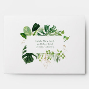 Tropical Green Monstera Leaves Wedding Envelope