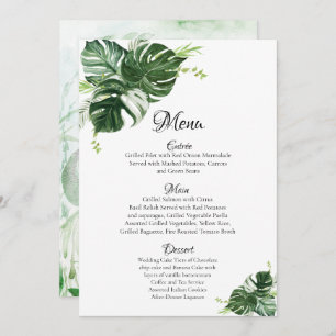 Tropical Green Monstera Leaves Wedding Menu