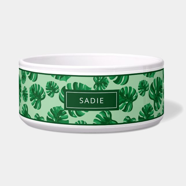 Tropical Green Monstera Palm Leaves & Custom Name (Front)