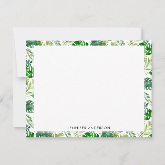 Tropical Green Monstera Palm Leaves Safari Jungle Card (Front)