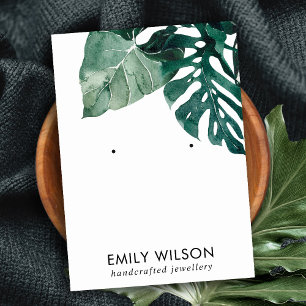 TROPICAL GREEN MOSTERA FAUNA STUD EARRING DISPLAY BUSINESS CARD