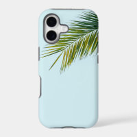 Tropical Green Palm Frond on Light Blue