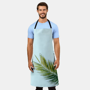 Tropical Green Palm Frond on Light Blue Apron