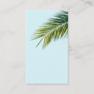 Tropical Green Palm Frond on Light Blue Business Card