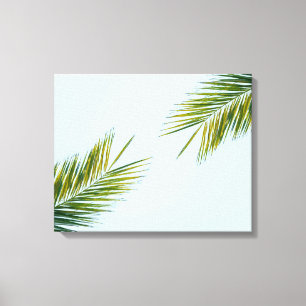 Tropical Green Palm Frond on Light Blue Canvas Print
