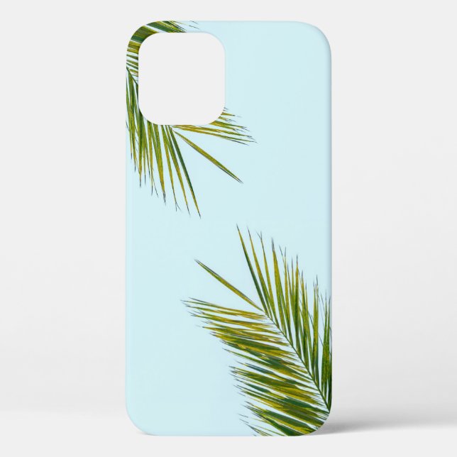 Tropical Green Palm Frond on Light Blue Case-Mate iPhone Case (Back)