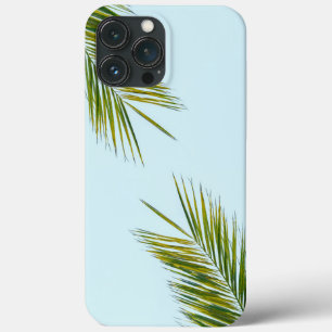 Tropical Green Palm Frond on Light Blue iPhone 13 Pro Max Case