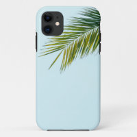 Tropical Green Palm Frond on Light Blue