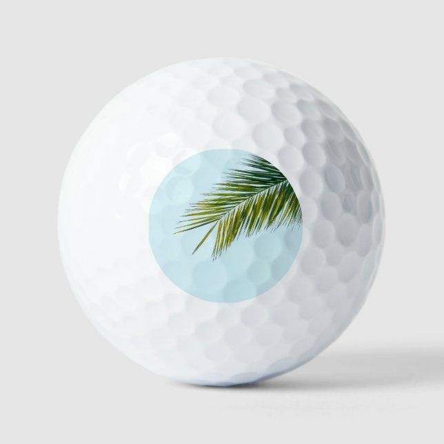 Tropical Green Palm Frond on Light Blue Golf Balls (Front)