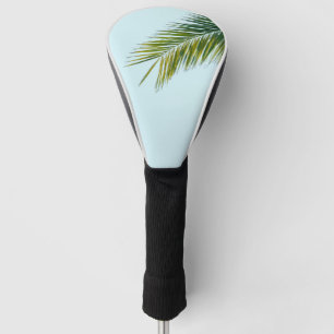 Tropical Green Palm Frond on Light Blue Golf Head Cover