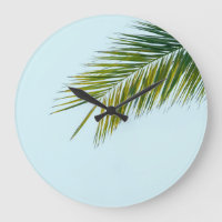 Tropical Green Palm Frond on Light Blue