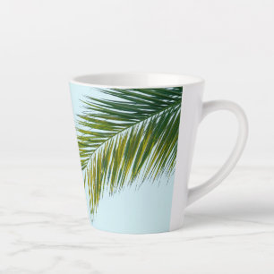 Tropical Green Palm Frond on Light Blue Latte Mug